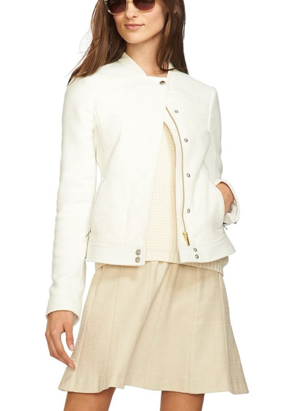 Banana Republic Off White Woven Combo Collection Cocoon Long Sleeve Moto Jacket